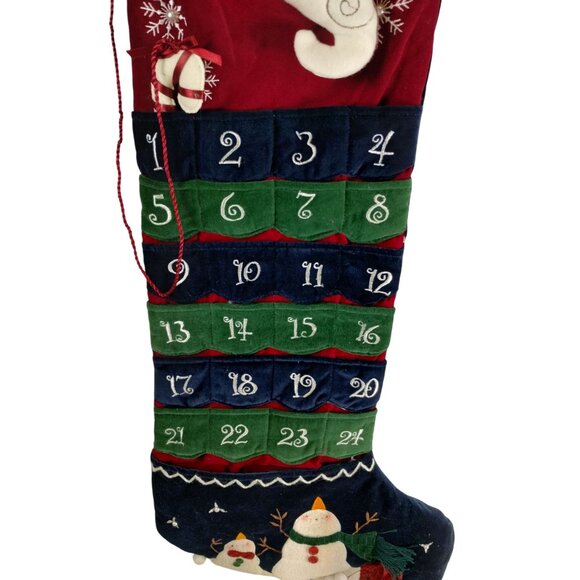 Santa Advent Calendar 28 inch Stocking With Pockets And Snowman Appliqué - Picture 3 of 6